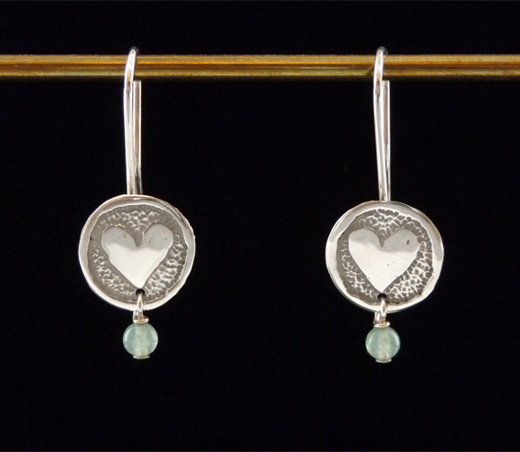 Dancing Circles - Etched Sterling Heart Earrings